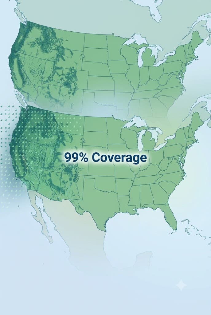Map of the United States showing 99% network coverage